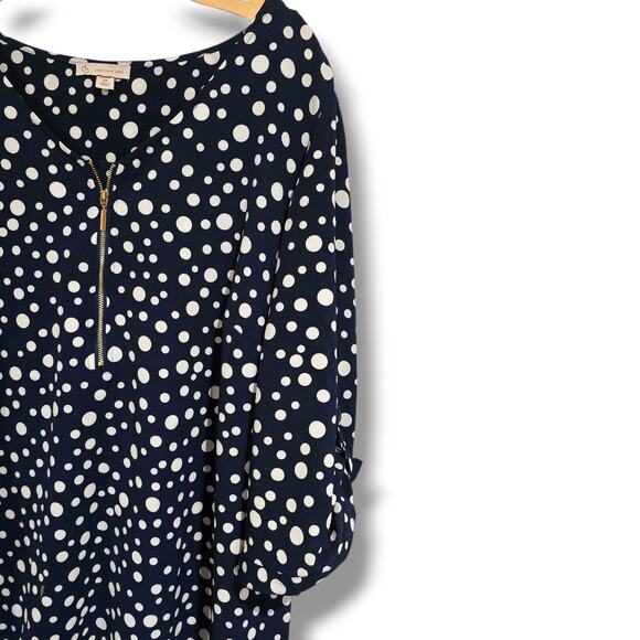 Dressbarn Women’s Plus Size 2X Navy Blue Polka Dot Blouse – Polyester Spandex - Picture 2 of 6